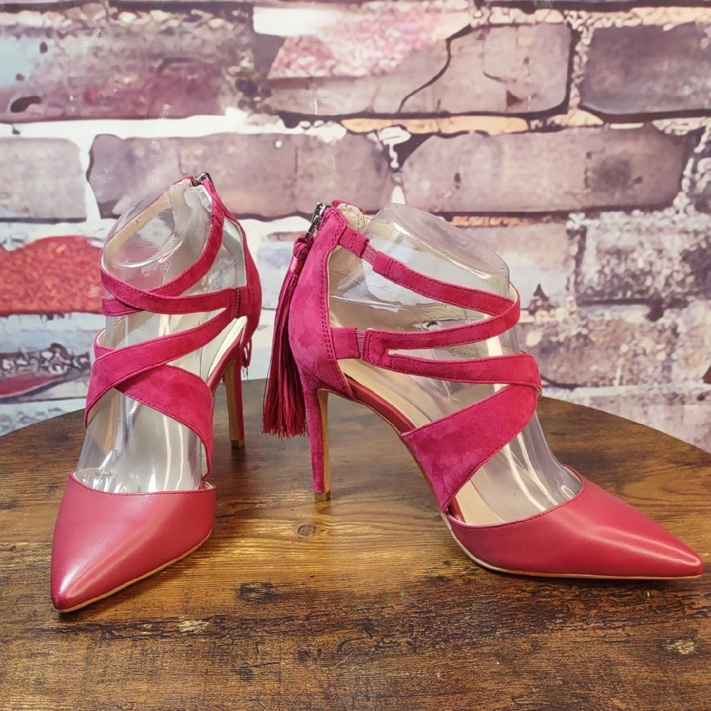 Louise et Cie "Jemmy" Leather/Suede Cross Strap Stiletto Heels